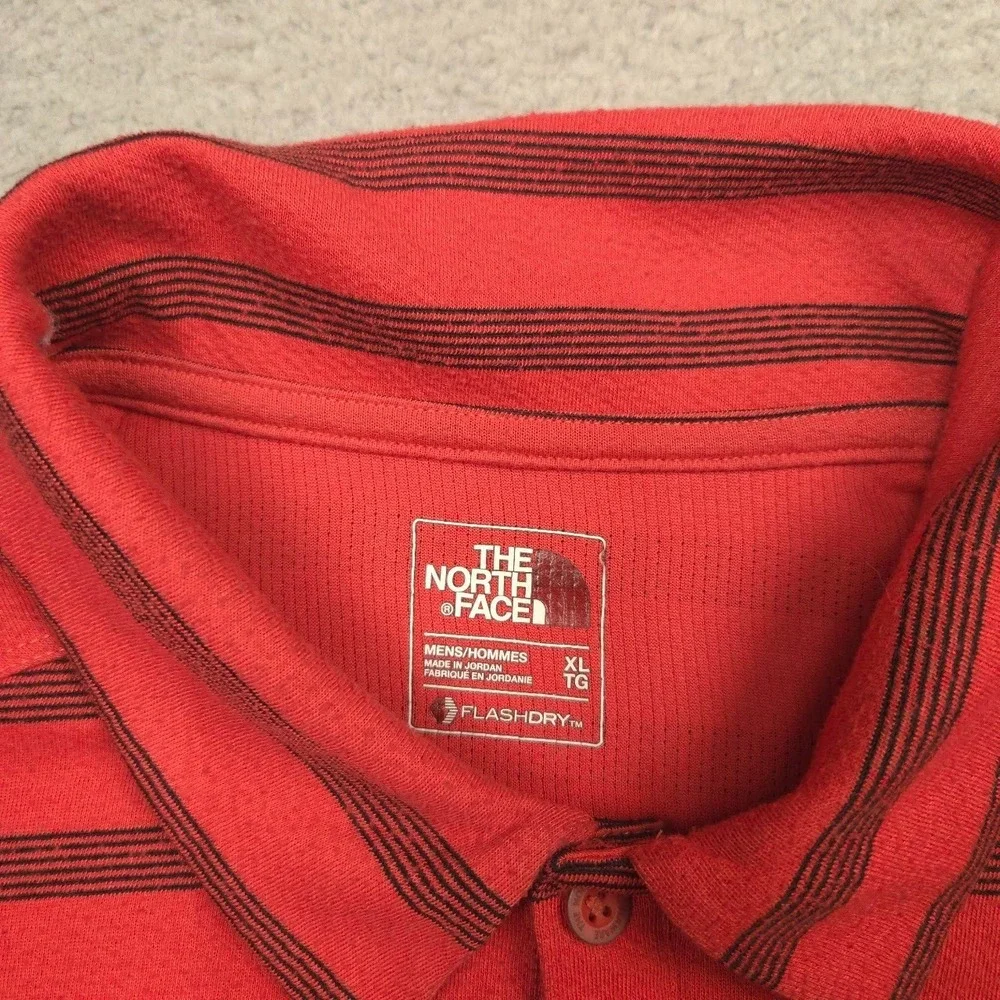 The North Face Polo Shirt Mens XL Red Striped Short Sleeve FlashDry Golf